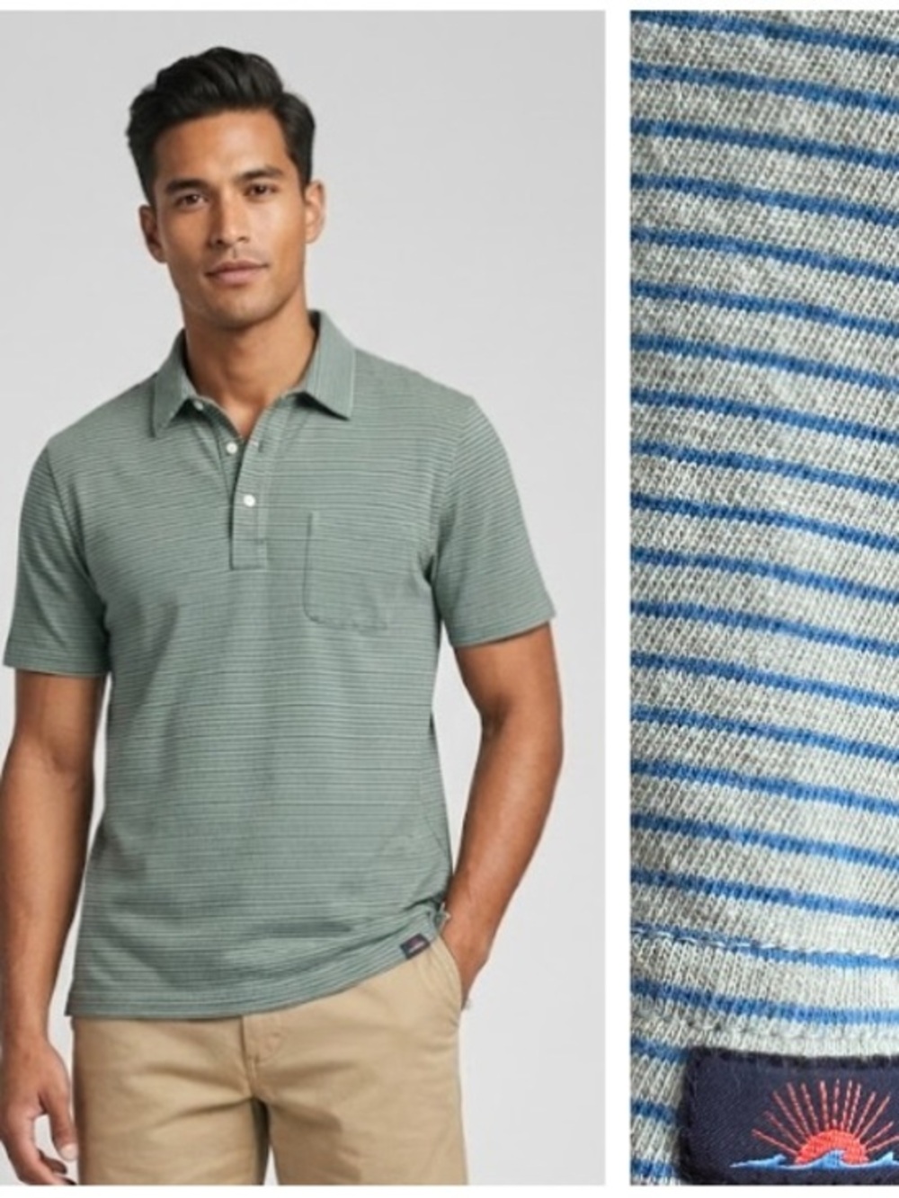 Faherty Blue Isle Feeder Stripe Short Sleeve Polo Shirt Medium